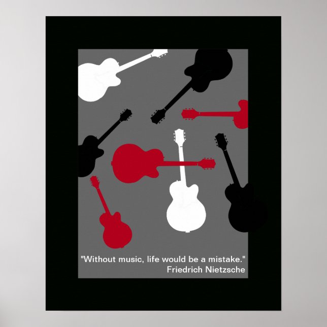 Poster guitarras vermelhas/pretas/brancas para o músico (Frente)