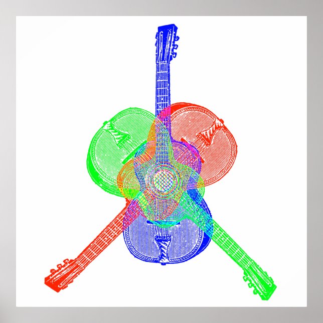 Poster Guitarras Vermelhos e Azuis (Frente)