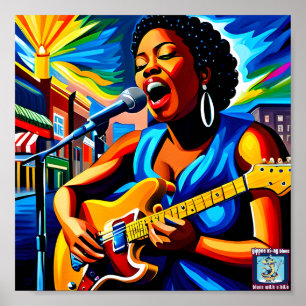 Poster Guitarrista Blues na rua