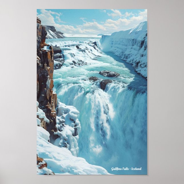 Poster Gullfoss Falls Islândia Viagem (Frente)