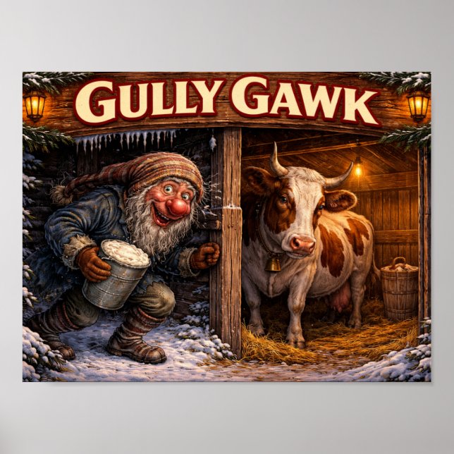Poster Gully Gawk Icelandic Yule Lad postcard (Frente)