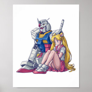Poster Gundam e Lua Um Crossover Mágico de Mecha
