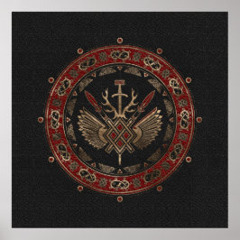 Poster Gungnir - Couro preto e vermelho e ouro