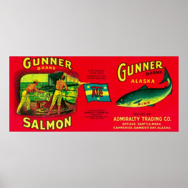 Poster Gunner Salmon Can LabelGambier Bay, AK (Frente)