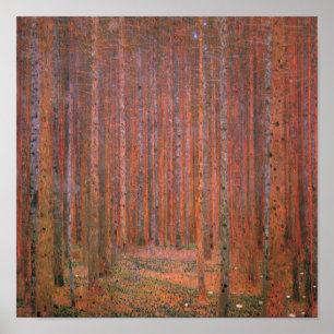 Pôster Gustav Klimt Fir Forest Tannenwald árvores vermel