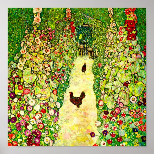 Poster Gustav Klimt Garden com Galinhas (Frente)