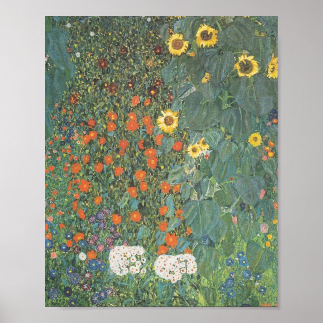 Poster Gustav Klimt Garden com Girassóis originais (Frente)