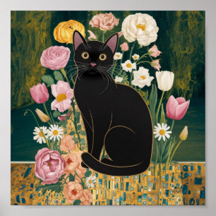Poster Gustav Klimt Gato Preto em um Jardim de Flores, Ar