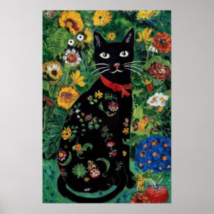 Poster Gustav Klimt Gato Preto em um Jardim de Flores, Ar