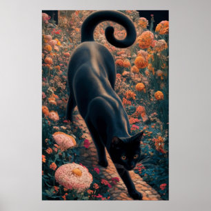 Poster Gustav Klimt Gato Preto em um Jardim de Flores, Ar