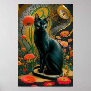 Poster Gustav Klimt Gato Preto em um Jardim de Flores, Ar