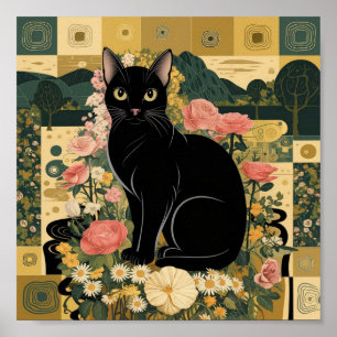 Poster Gustav Klimt Gato Preto em um Jardim de Flores, Ar