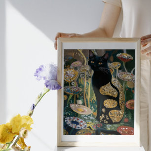 Poster Gustav Klimt Gato Preto em um Jardim de Flores, Ar