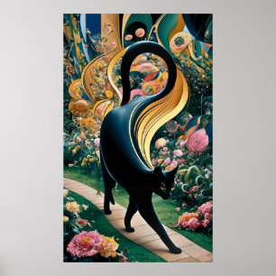 Poster Gustav Klimt Gato Preto em um Jardim de Flores, Ar