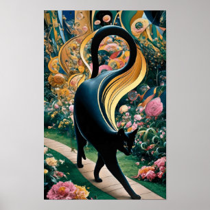 Poster Gustav Klimt Gato Preto em um Jardim de Flores, Ar