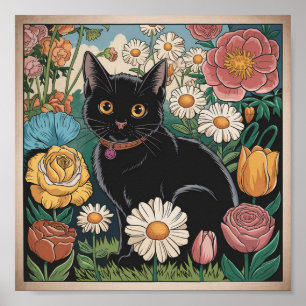 Poster Gustav Klimt Gato Preto em um Jardim de Flores, Ar