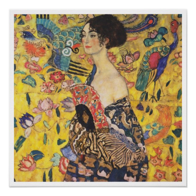 Pôster Gustav Klimt Lady Com Pintura Fan Art Nouveau (Frente)