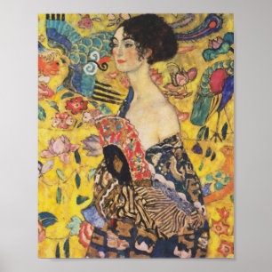 Pôster Gustav Klimt Lady Com Pintura Fan Art Nouveau