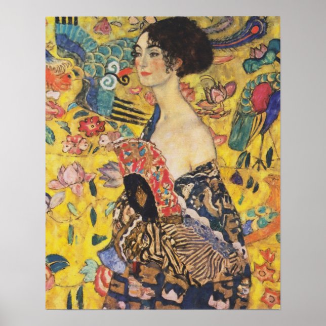 Pôster Gustav Klimt Lady Com Pintura Fan Art Nouveau (Frente)