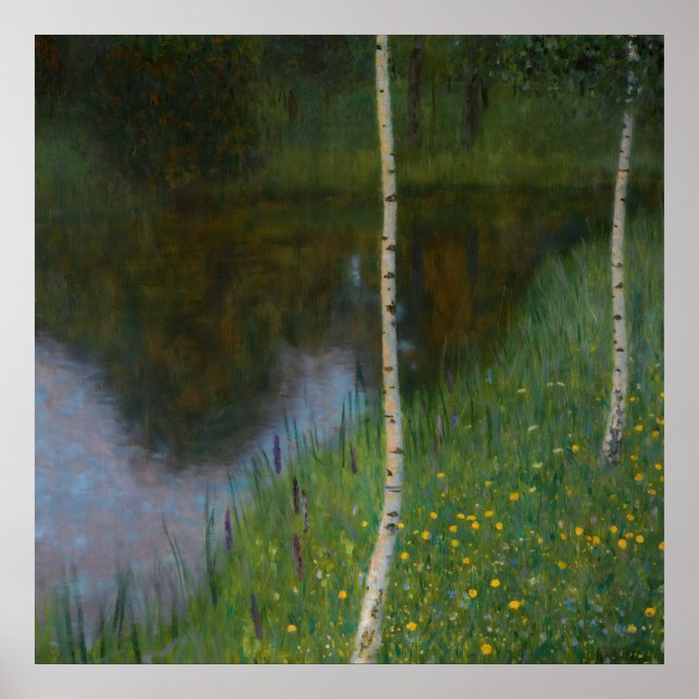 Poster Gustav Klimt - Lakeshore com Birches (Frente)