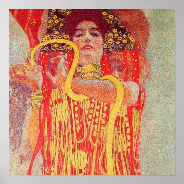 Pôster Gustav Klimt Red Woman Dourada pintura Cobra (Frente)