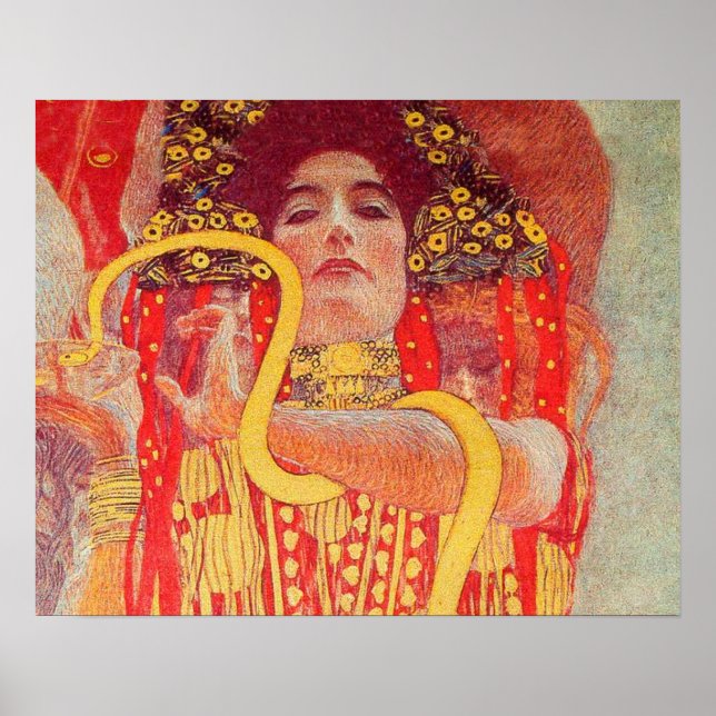 Pôster Gustav Klimt Red Woman Gold Snake Painting (Frente)