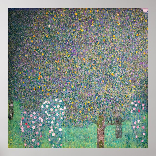 Poster Gustav Klimt - Rosebushes debaixo das Árvores (Frente)
