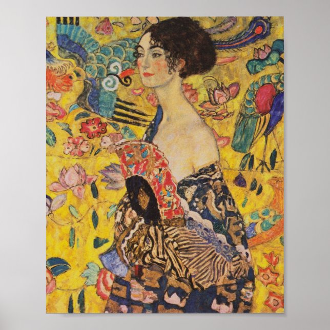 Poster Gustav Klimt - Senhora com ventilador (Frente)