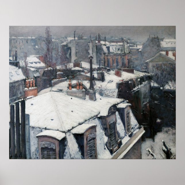 Poster Gustave Caillebotte - Telhados na Neve (Frente)