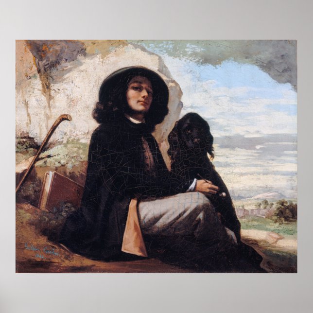 Poster Gustave Courbet - Autorretrato com um Cachorro Neg (Frente)