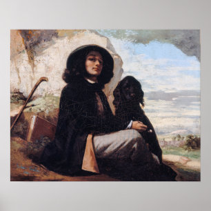 Poster Gustave Courbet - Autorretrato com um Cão Preto