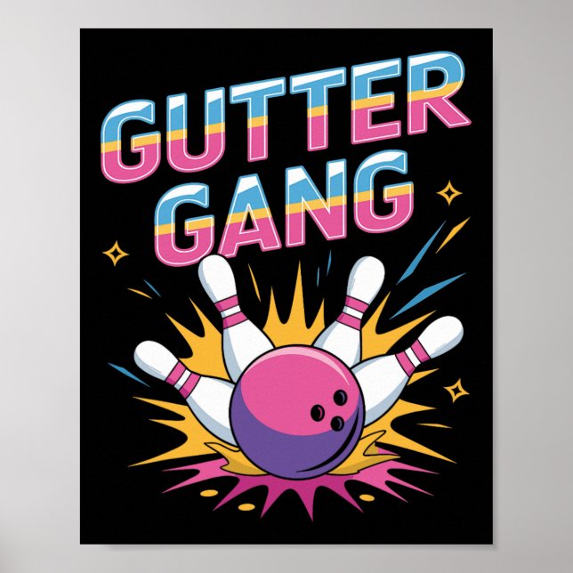 Poster Gutter Gang Shirt Funny Bowling Shirts Gutter Bowl (Frente)
