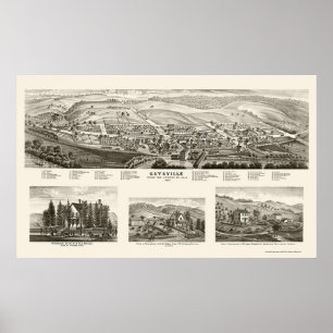 Pôster Guysville, mapa panorâmico do OH - 1875