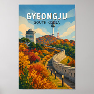 Poster Gyeongju Coreia do Sul Ilustração Viagem Arte