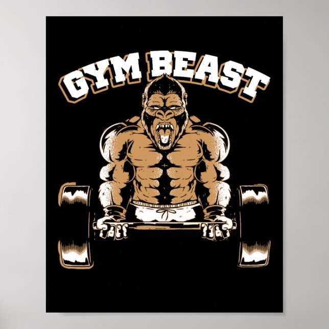 Poster Gym Beast Gorilla Weightlifting Bodybuilding Worko (Frente)
