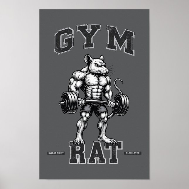 Poster Gym Rat Deadlift -Lifting Humor- Bodybuilding Art (Frente)