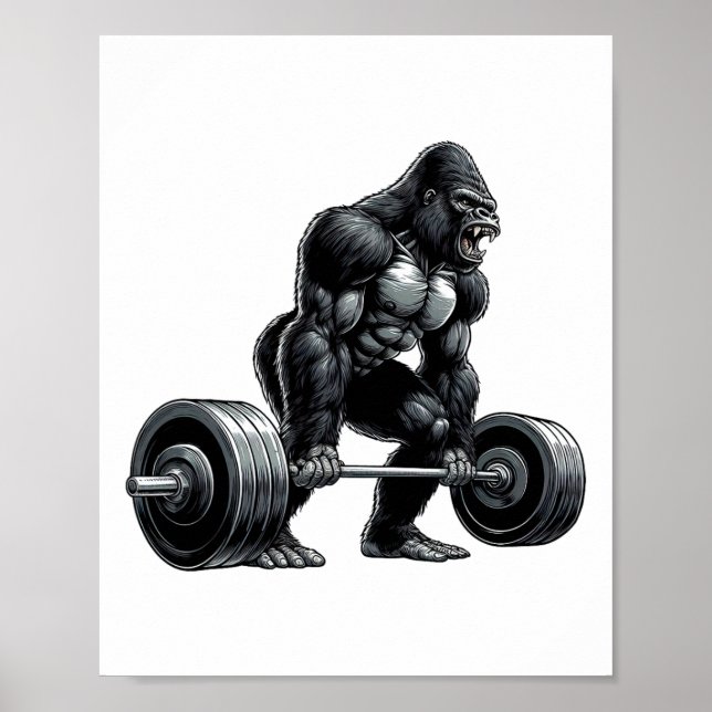Poster Gym Squad Fitness Group Gorilla Weightlifting Work (Frente)
