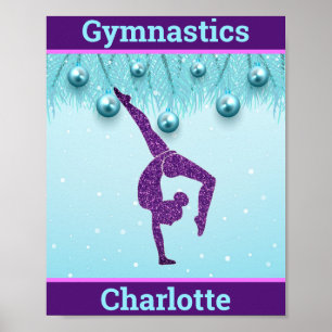 Poster Gymnastics Natal Purple Aqua Personalizado