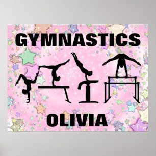Poster Gymnastics Pink Sparkle Swirls and Stars