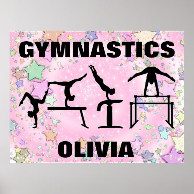 Poster Gymnastics Pink Sparkle Swirls and Stars (Frente)