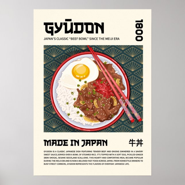 Poster Gyudon Traditional Japanese Beef Bowl Artwork (Frente)