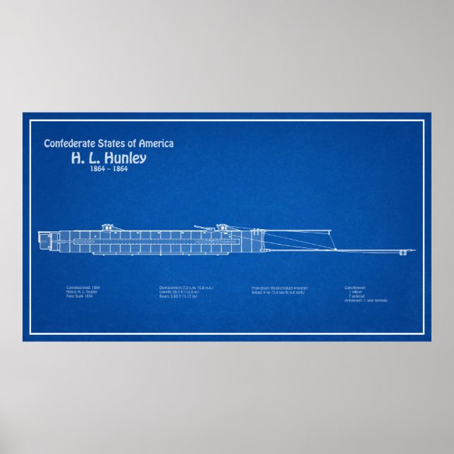 Poster H. L. Hunley - Ship Blueprint Plan ABD (Frente)