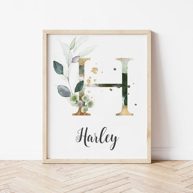 Poster H - Letra Monograma - Greenery Nursery Name Impres (Criador carregado)