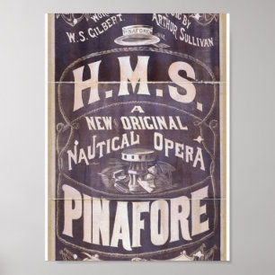 Pôster H.M.S. Pinafore, "teatro retro da ópera náutica"