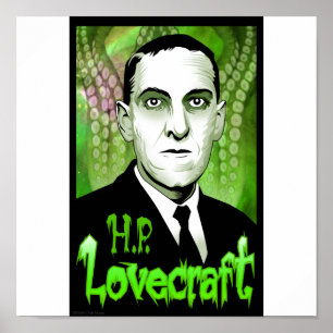 Pôster H.P. Retrato de Lovecraft (verde)