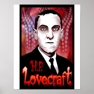 Pôster H.P. Retrato de Lovecraft (vermelho)