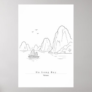 Poster Ha Long Bay Vietnã Arte de Linha Minimalista Viage