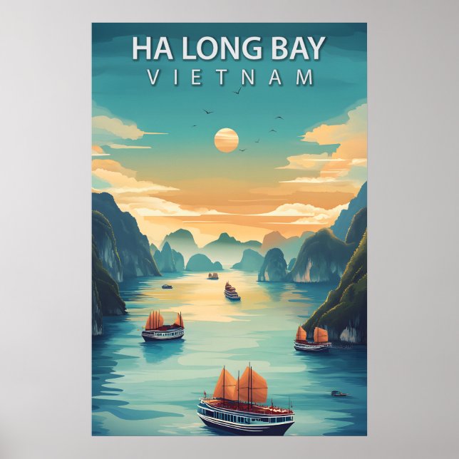 Poster Ha Long Bay Vietnam Retro Southeast Asia Coastal (Frente)