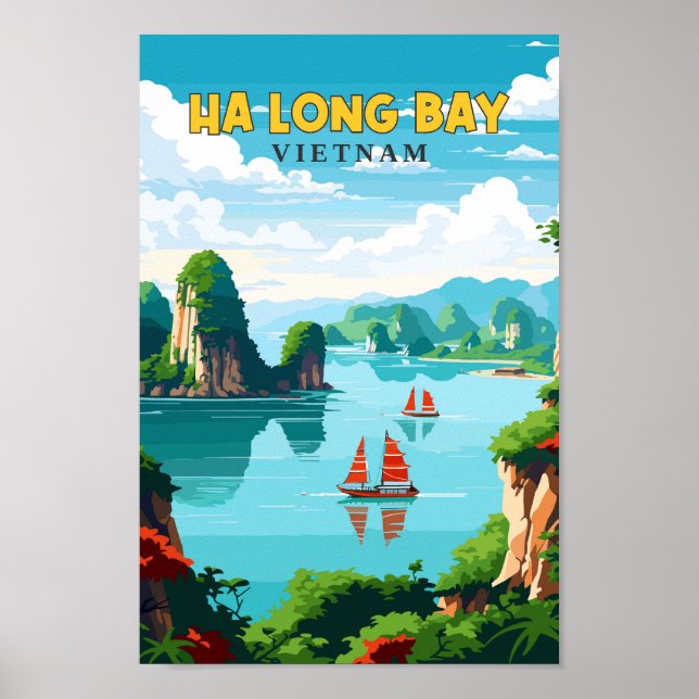 Poster Ha Long Bay Vietnam Viagem Art Vintage (Frente)