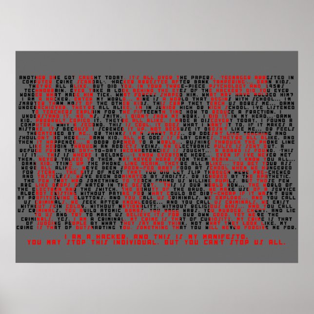 Poster Hacker Manifesto Typografia Art (Frente)